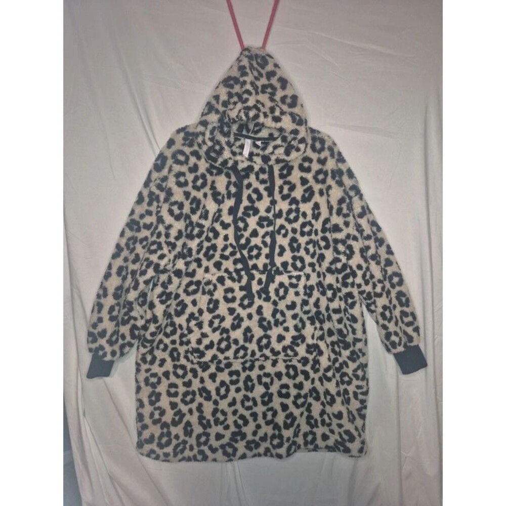 Joyspun Leopard Print Oversized Plush Hooded Lounger Dress Medium